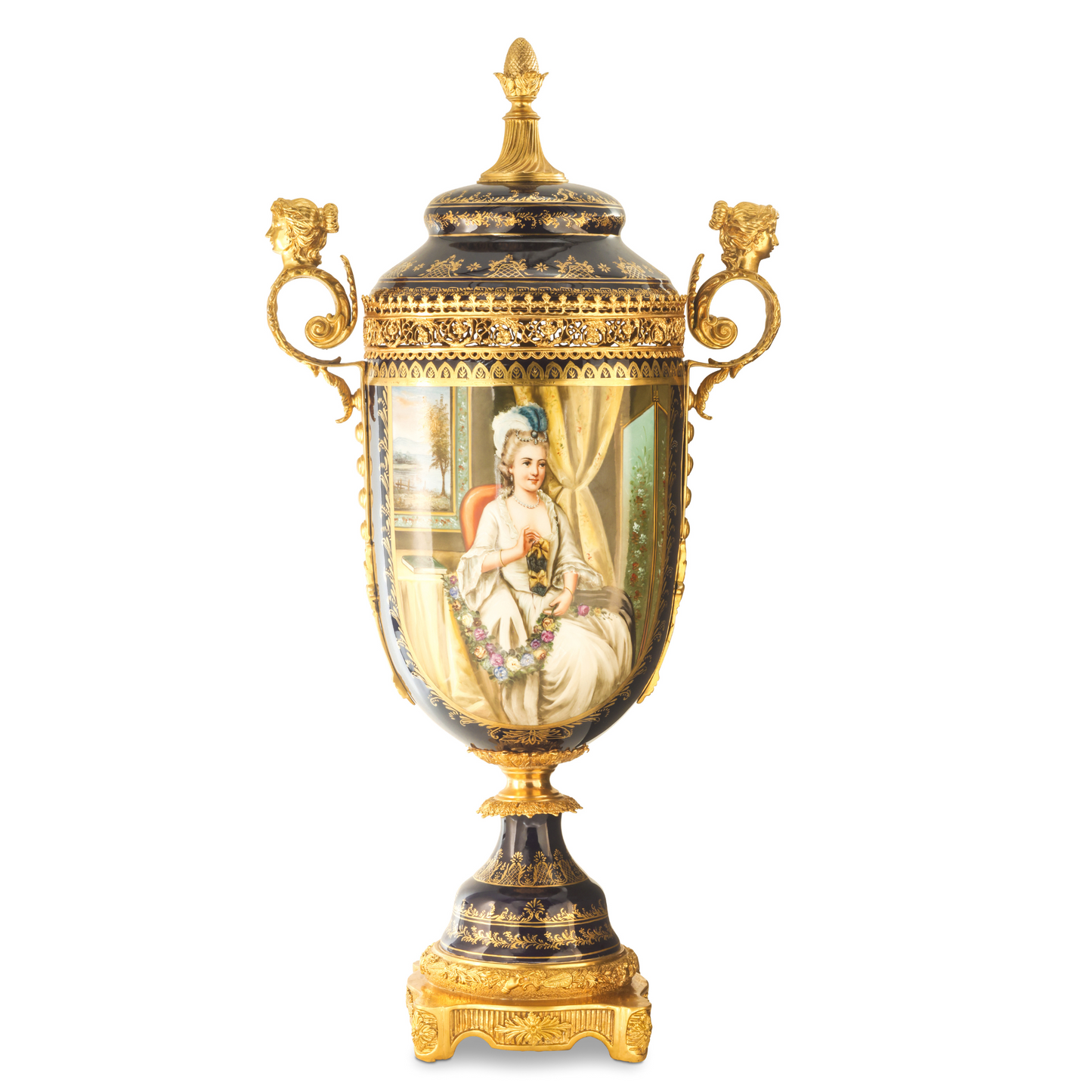 Potpourri Hand-painted Porcelain And Bronze Urn