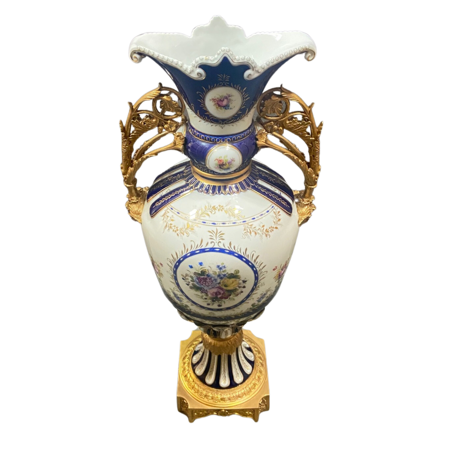 Rococo Style Vase with Hand-painted Motif & Vine Handles