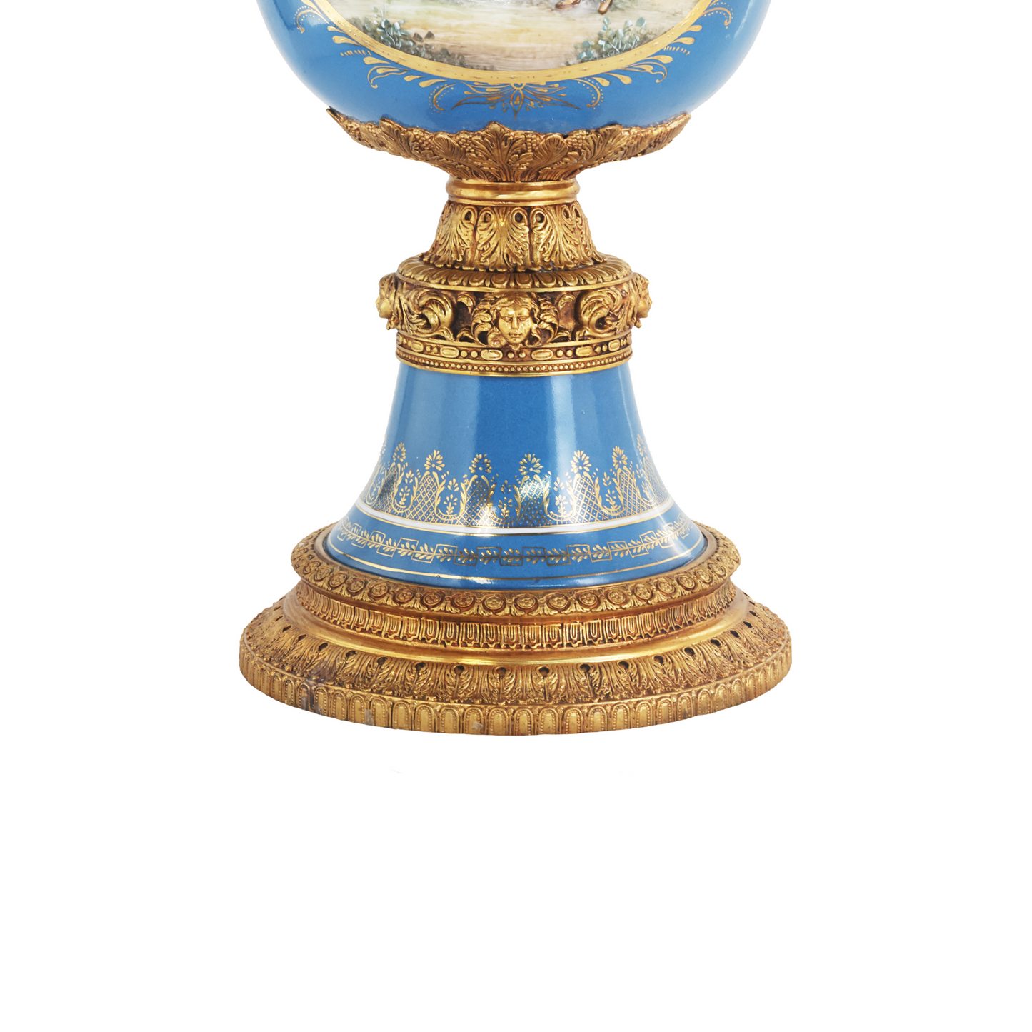 Hand-painted Teal Urn with Rococo Motifs