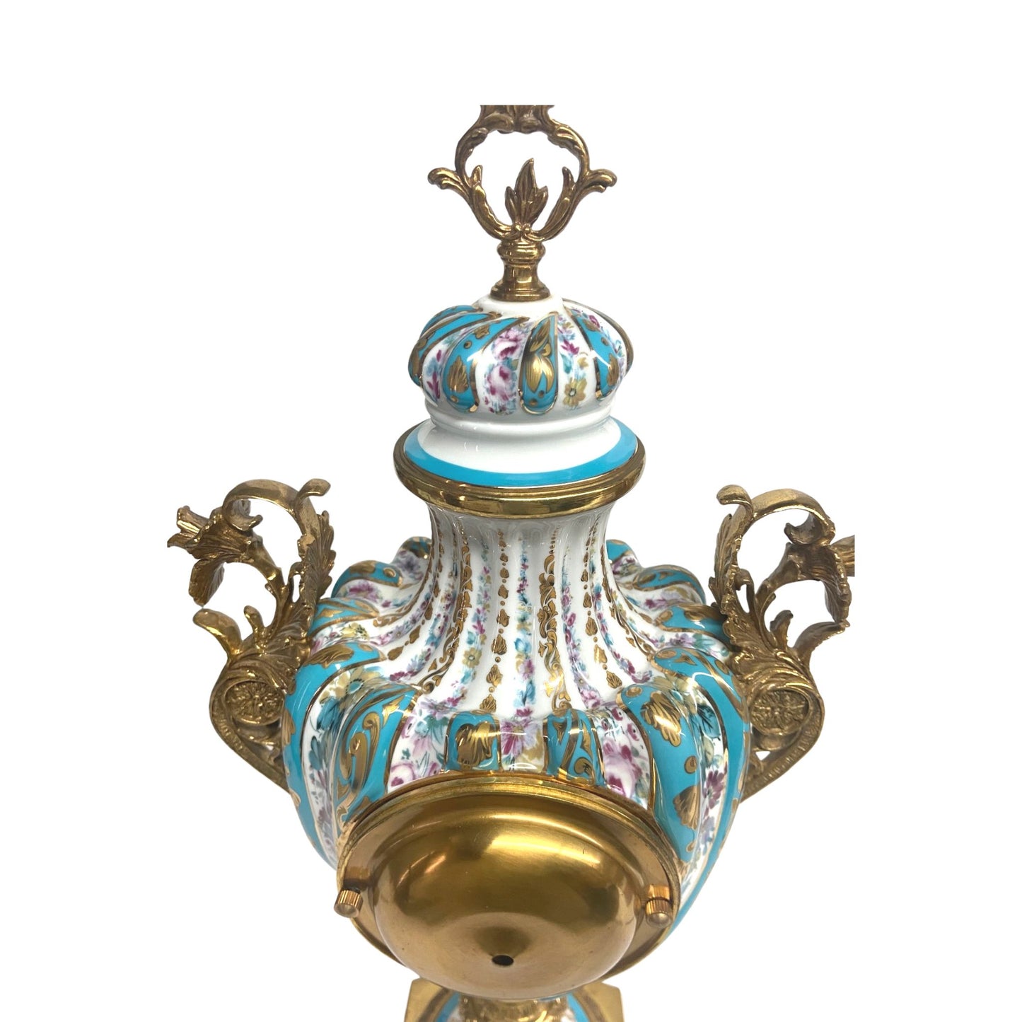 Bronze and Porcelain Hand-painted Urn With Clock