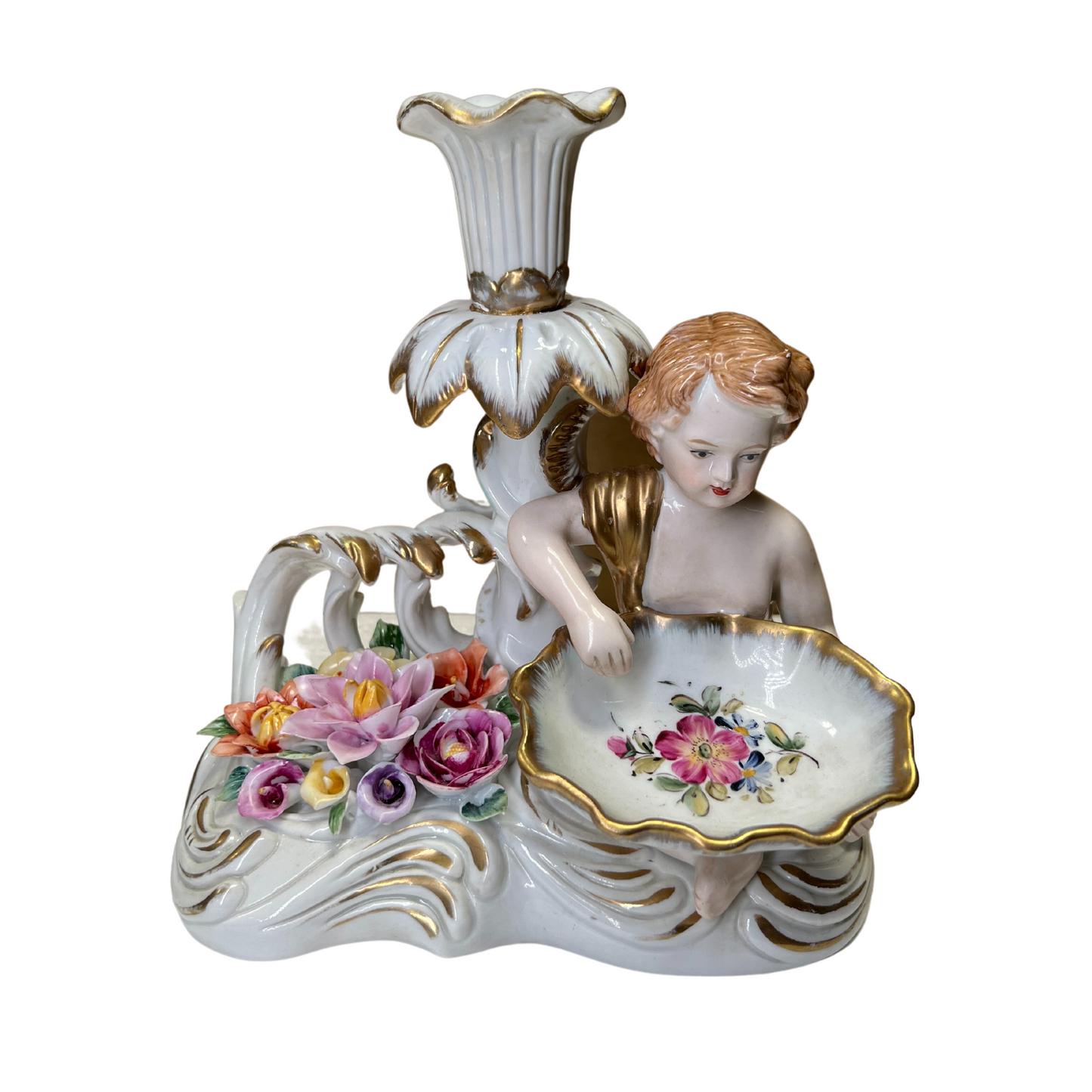 Hand-painted Cherub Candlestick Holder