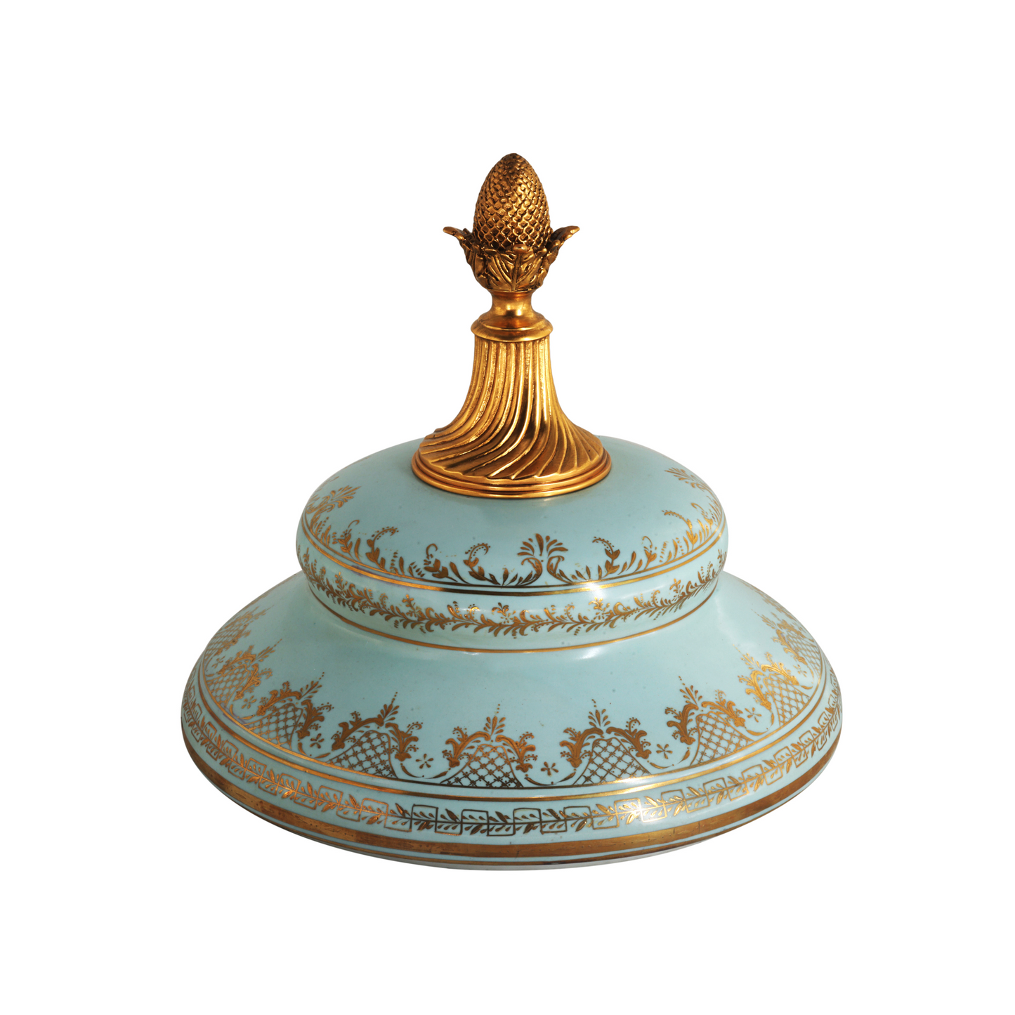 Teal Hand-Painted Potpourri Porcelain And Bronze Urn