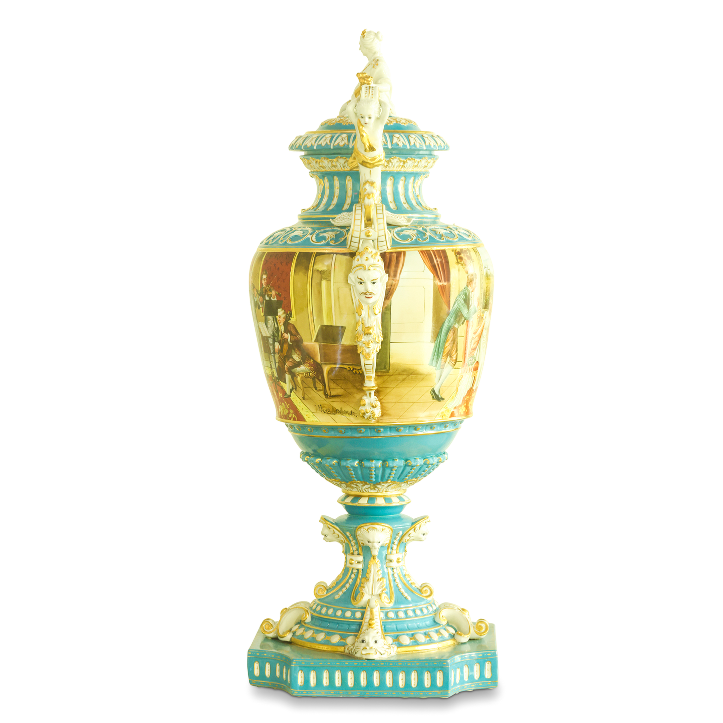 Hand-Painted Ornate Handle Society Vase