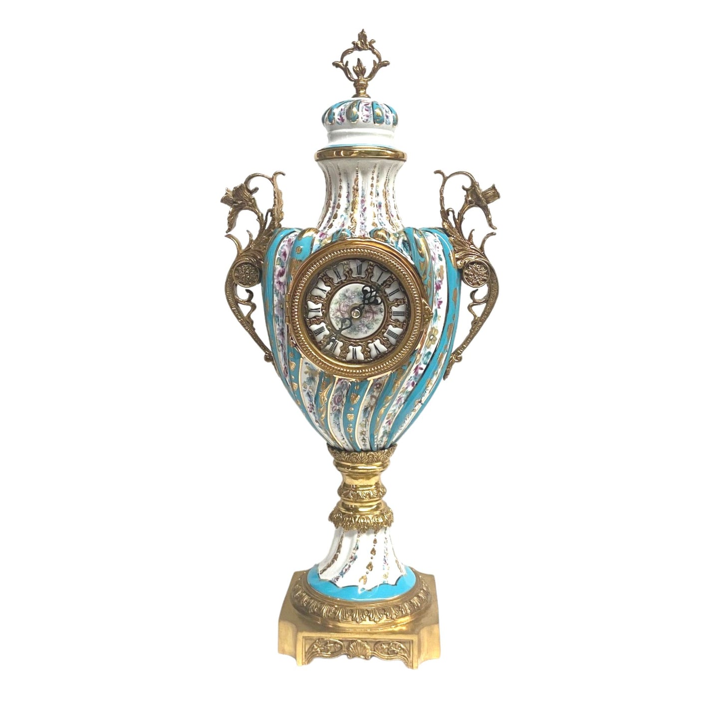Bronze and Porcelain Hand-painted Urn With Clock
