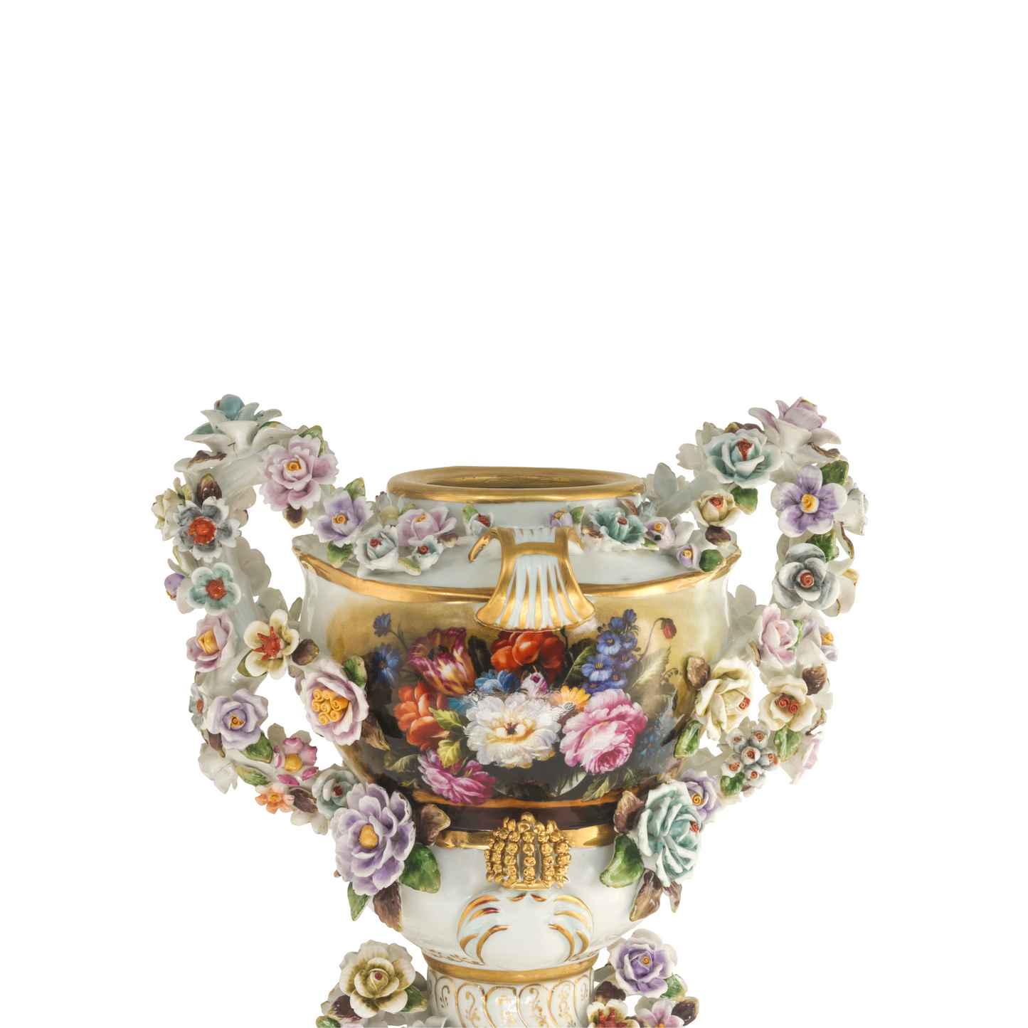 Louis XV Style Porcelain Flower Three Dimensional Cherub Urn