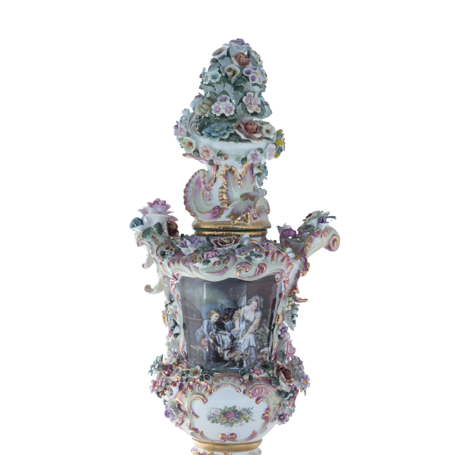 Three Dimensional Hand-painted Louis XV Style Porcelain Flower Urn