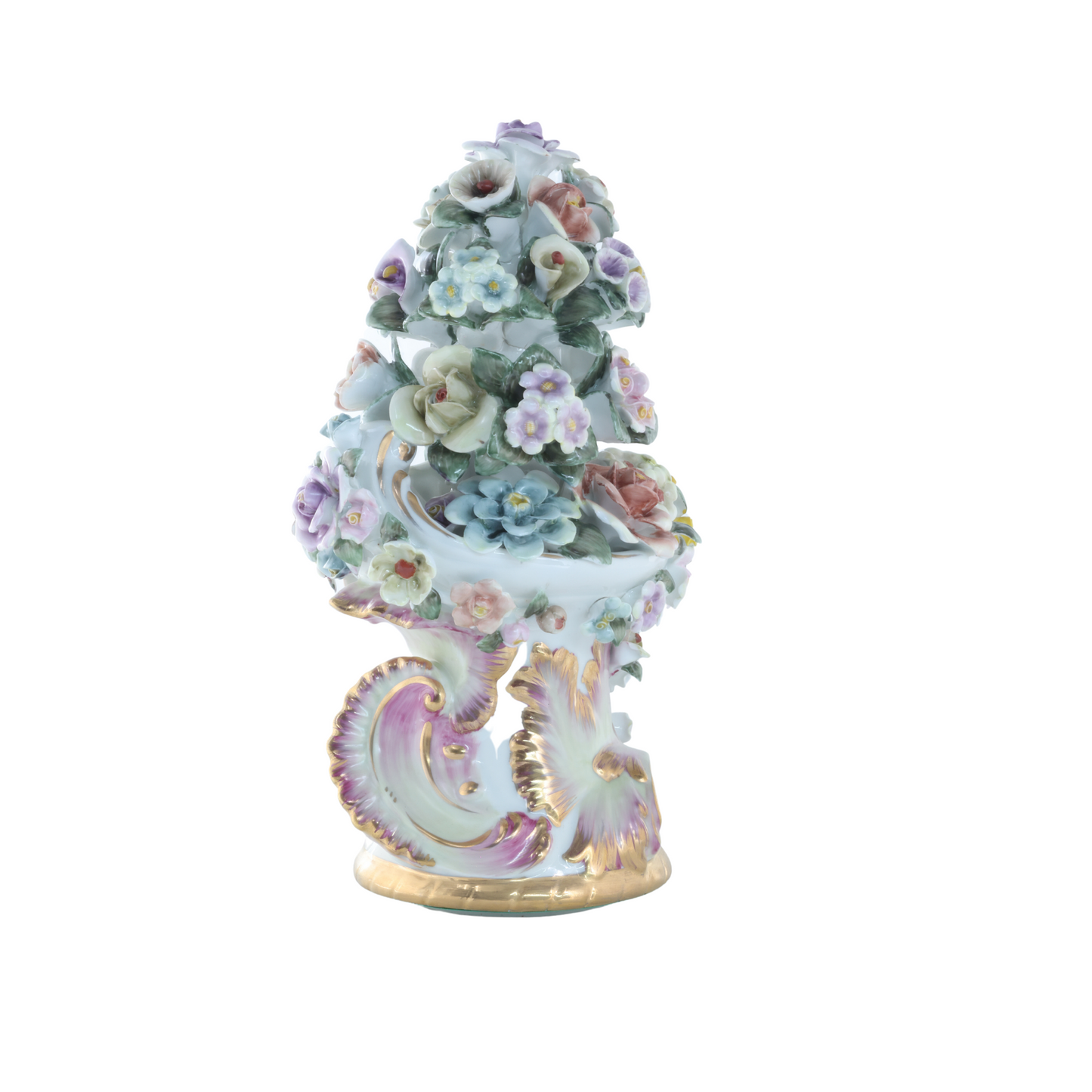 Three Dimensional Hand-painted Louis XV Style Porcelain Flower Urn