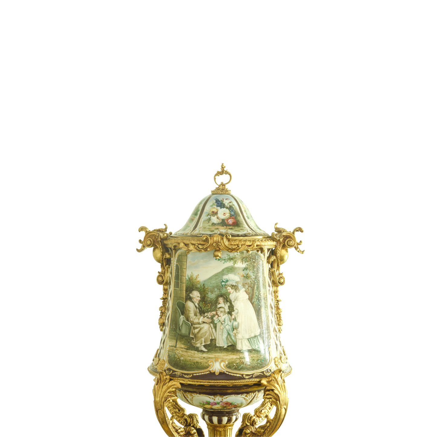 Gold Urn with Hand-painted Rococo Motifs