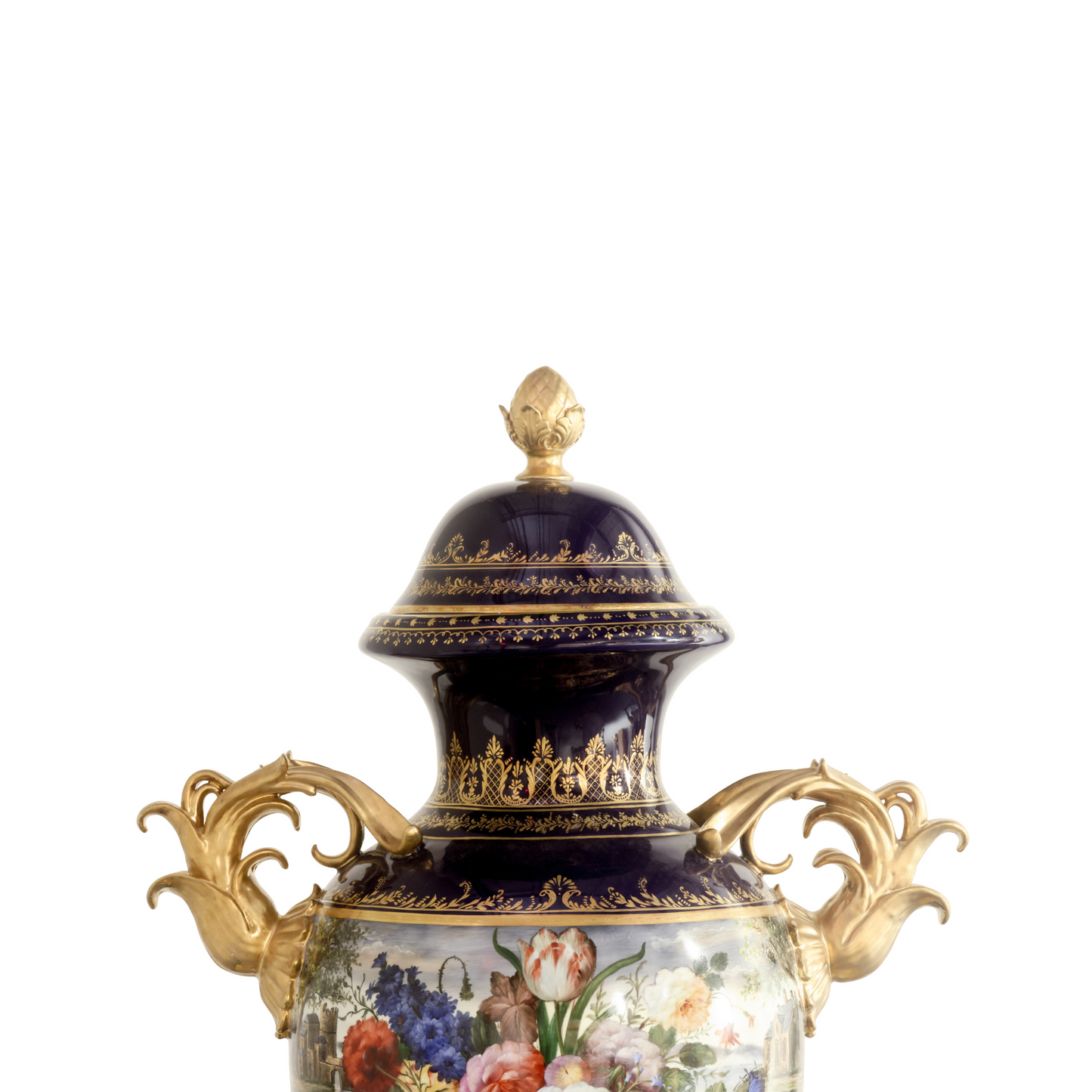 Blue Baroque Style Floral Motif Vase