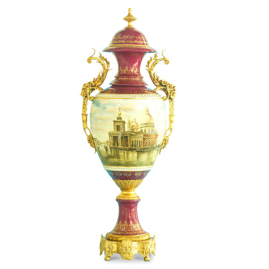 Hand-Painted Rococo Scenic Motif Venetian Porcelain Vase