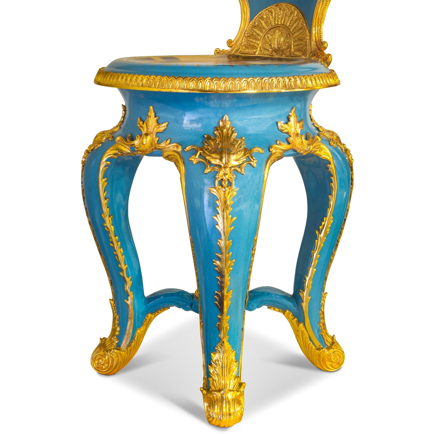 Stunning Hand-painted Red Louis XV Style Porcelain And Bronze Chair