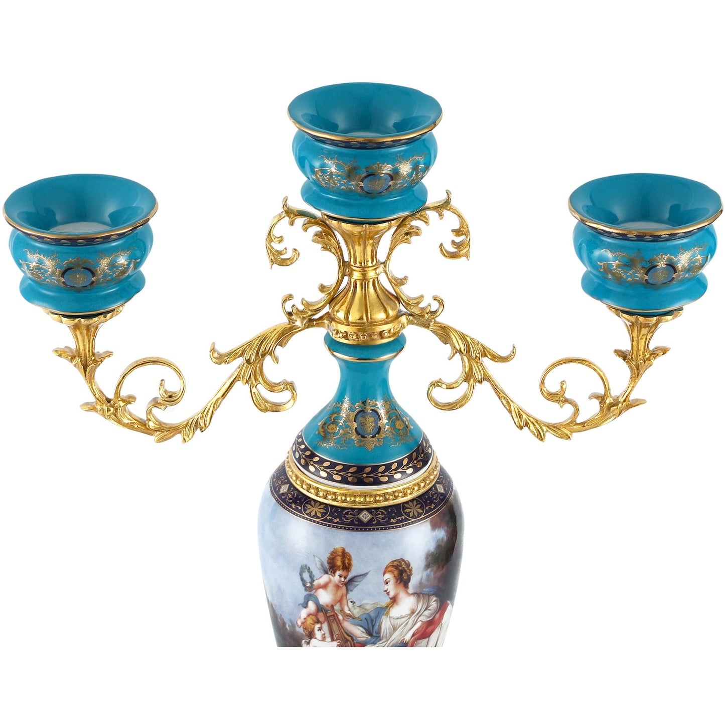DECOELEVEN ™ Porcelain and Bronze Three Cup Candle Holder