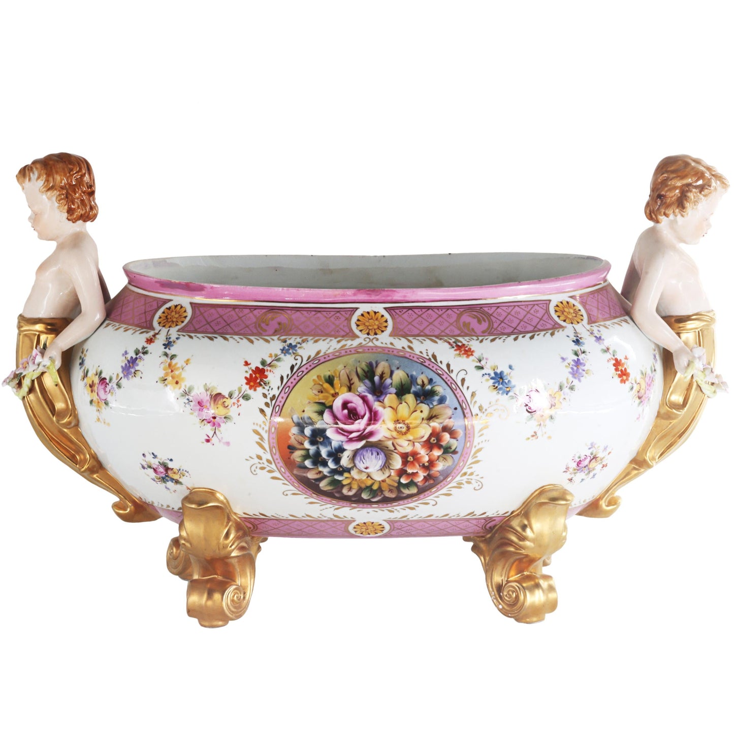 Exceptional Covered Porcelain Cherub Jar