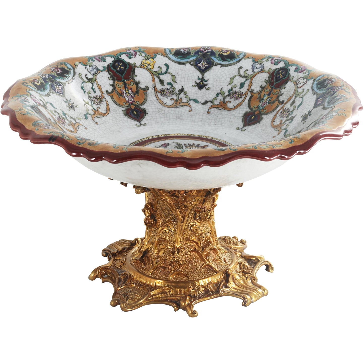 Hand-painted Porcelain and Bronze Decorative Fruit Bowl