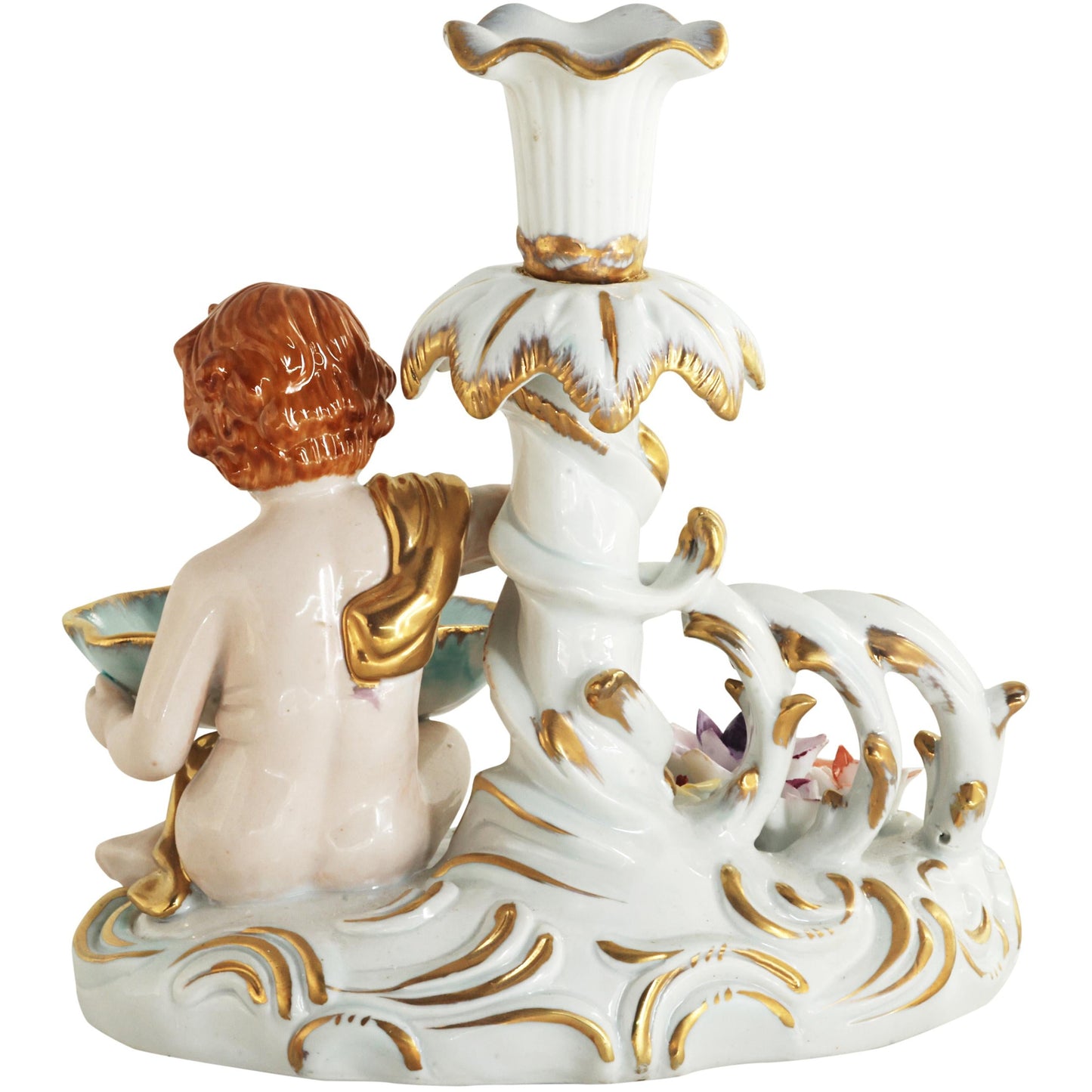 Pair of Hand-painted Cherub Candlestick Holders