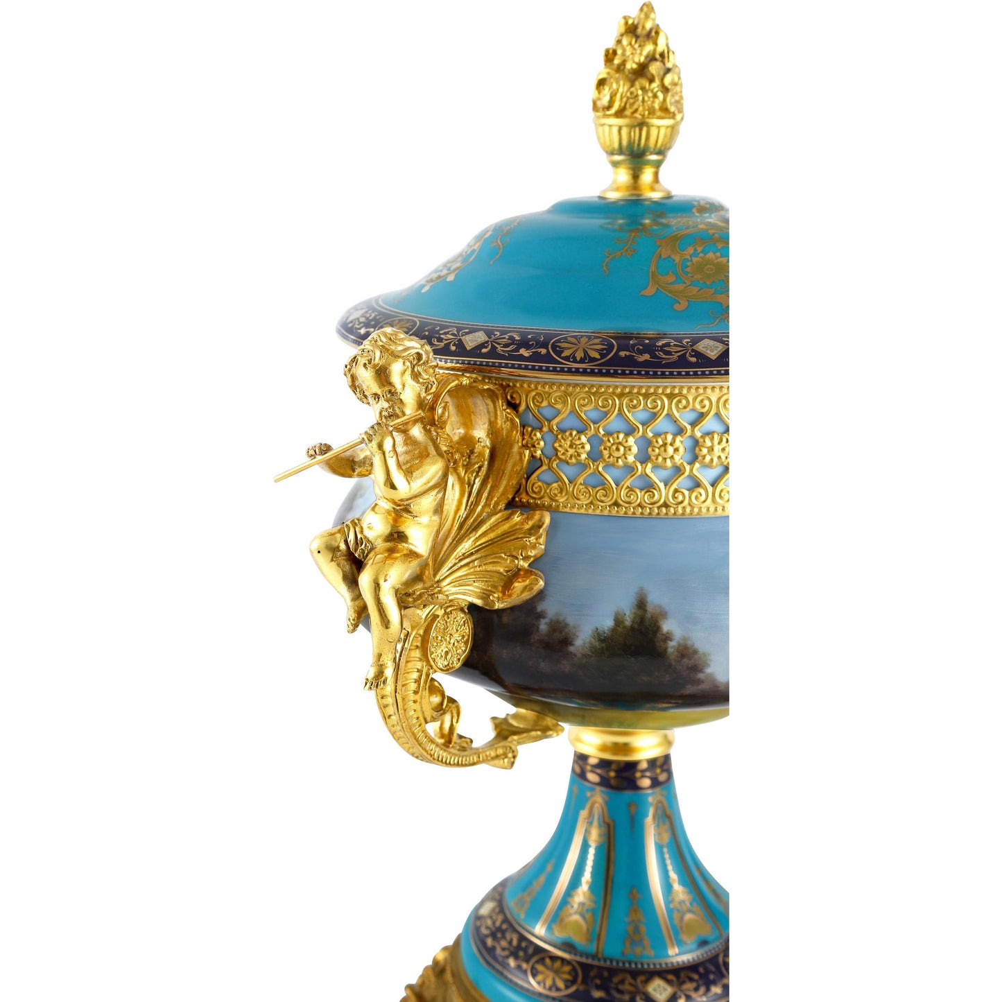 DECOELEVEN ™ Cherub Porcelain and Bronze Jar