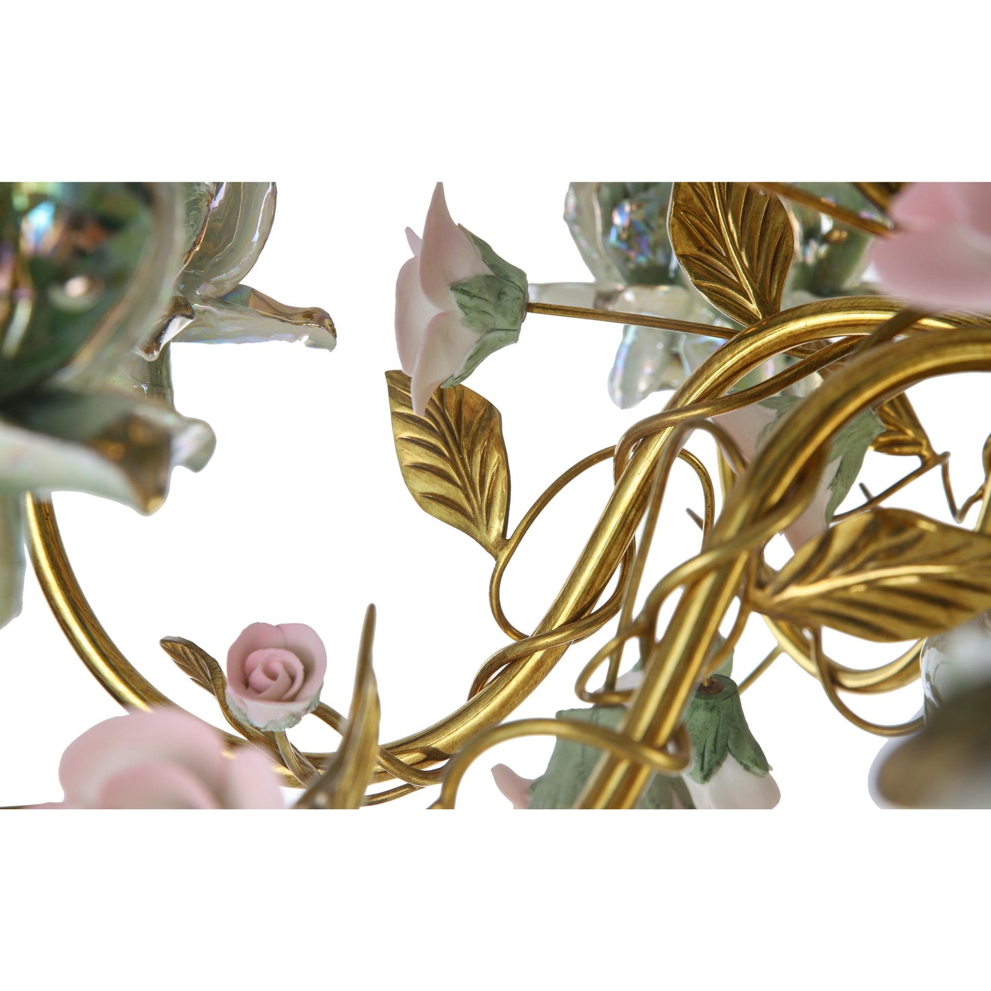 Porcelain and Brass Floral Chandelier