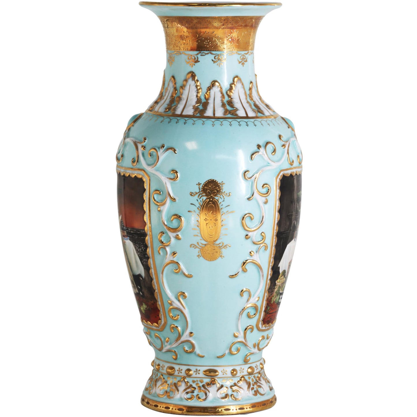 Hand-painted Motif Teal Rococo Porcelain Vase