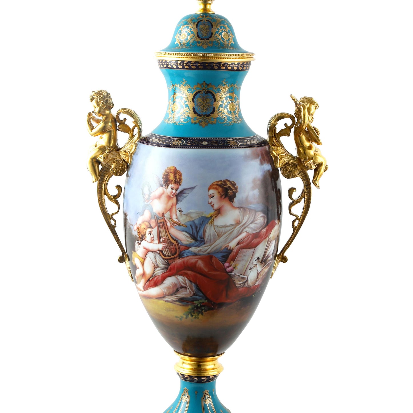 DECOELEVEN ™ Bronze and Porcelain Louis XV Style Jar with Cherub Handles