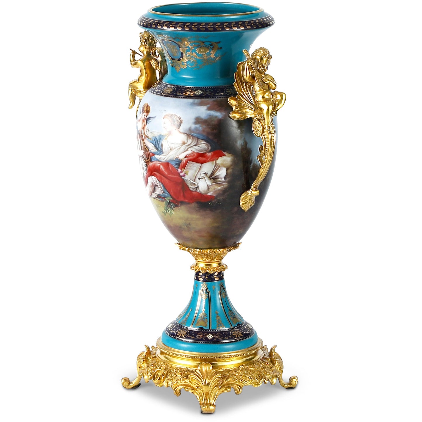 DECOELEVEN ™ Bronze and Porcelain Vase with Cherub Handles