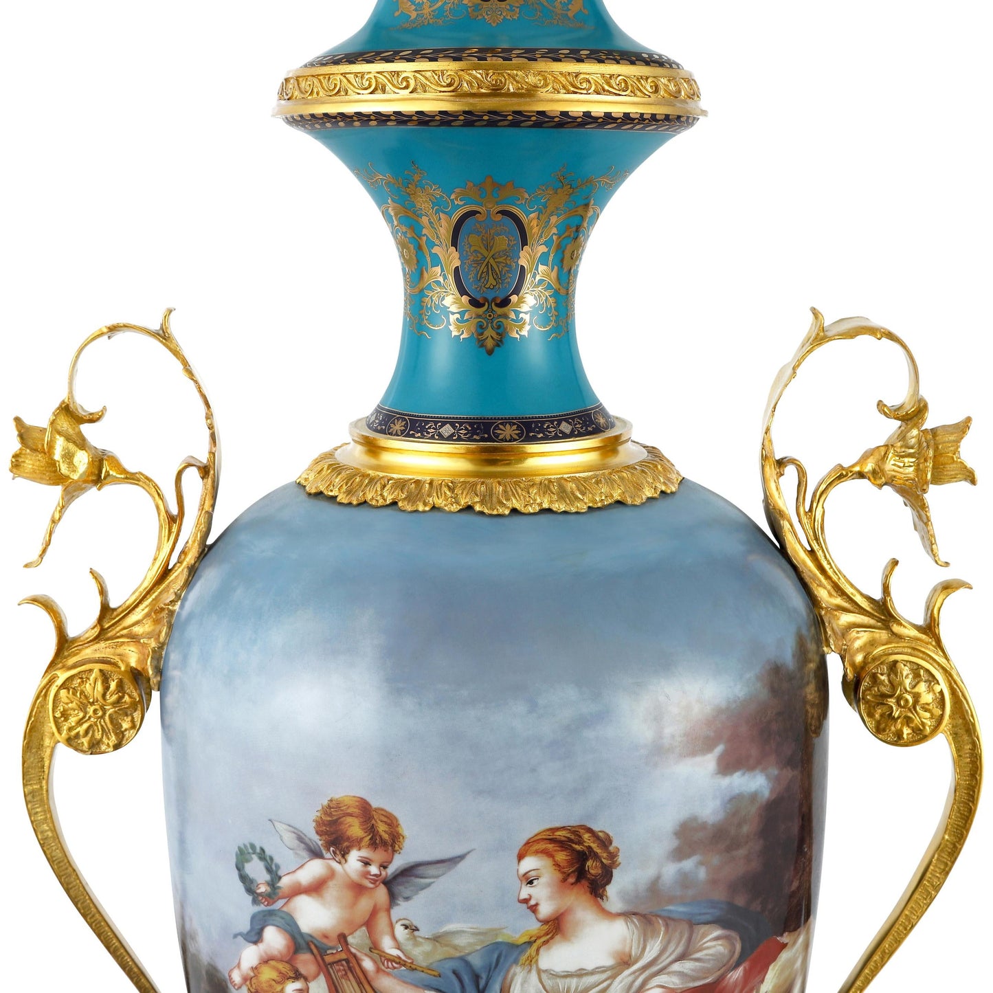 DECOELEVEN ™ Cherub Porcelain and Bronze Jar