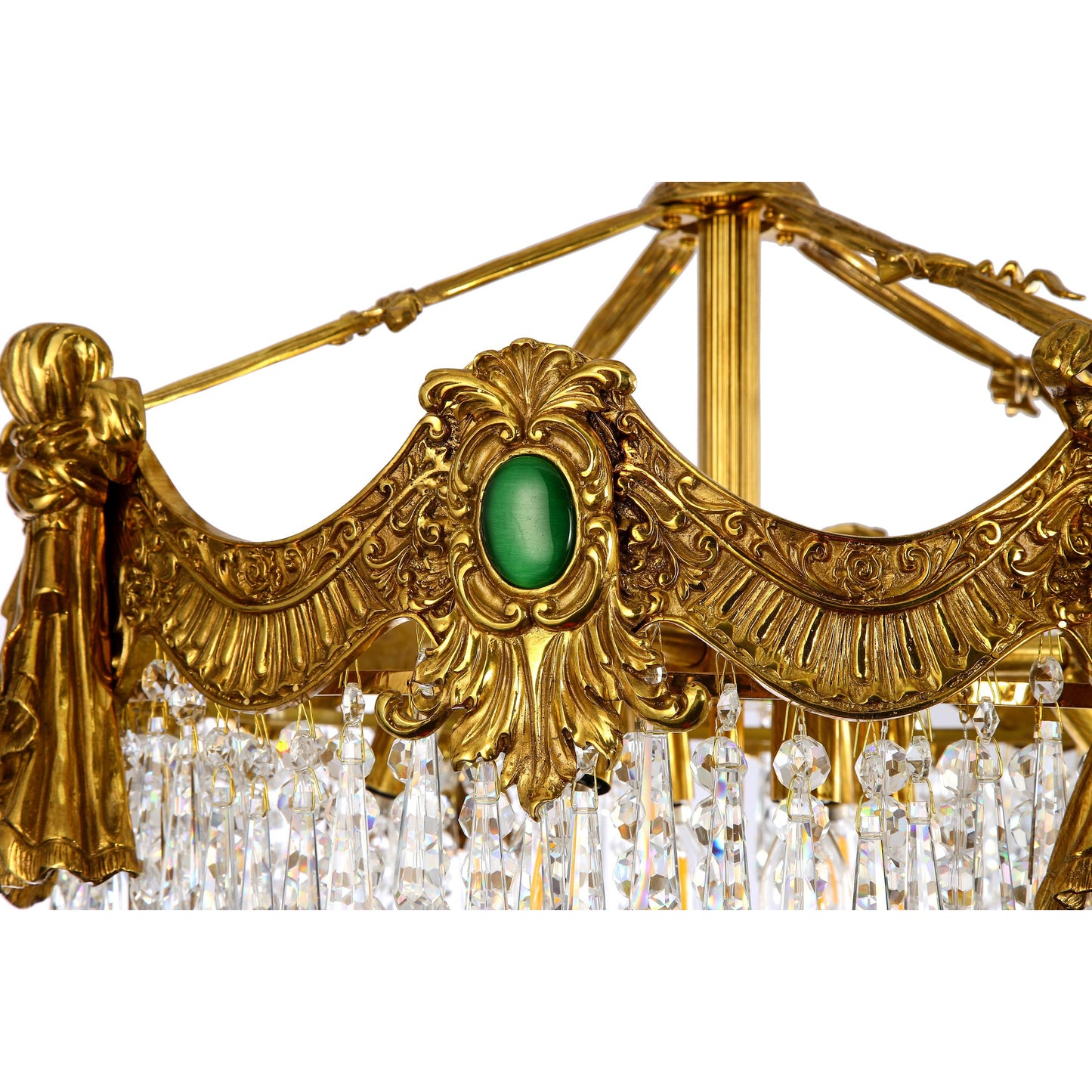 Candelabro de canasta estilo imperio francés con detalles en verde
