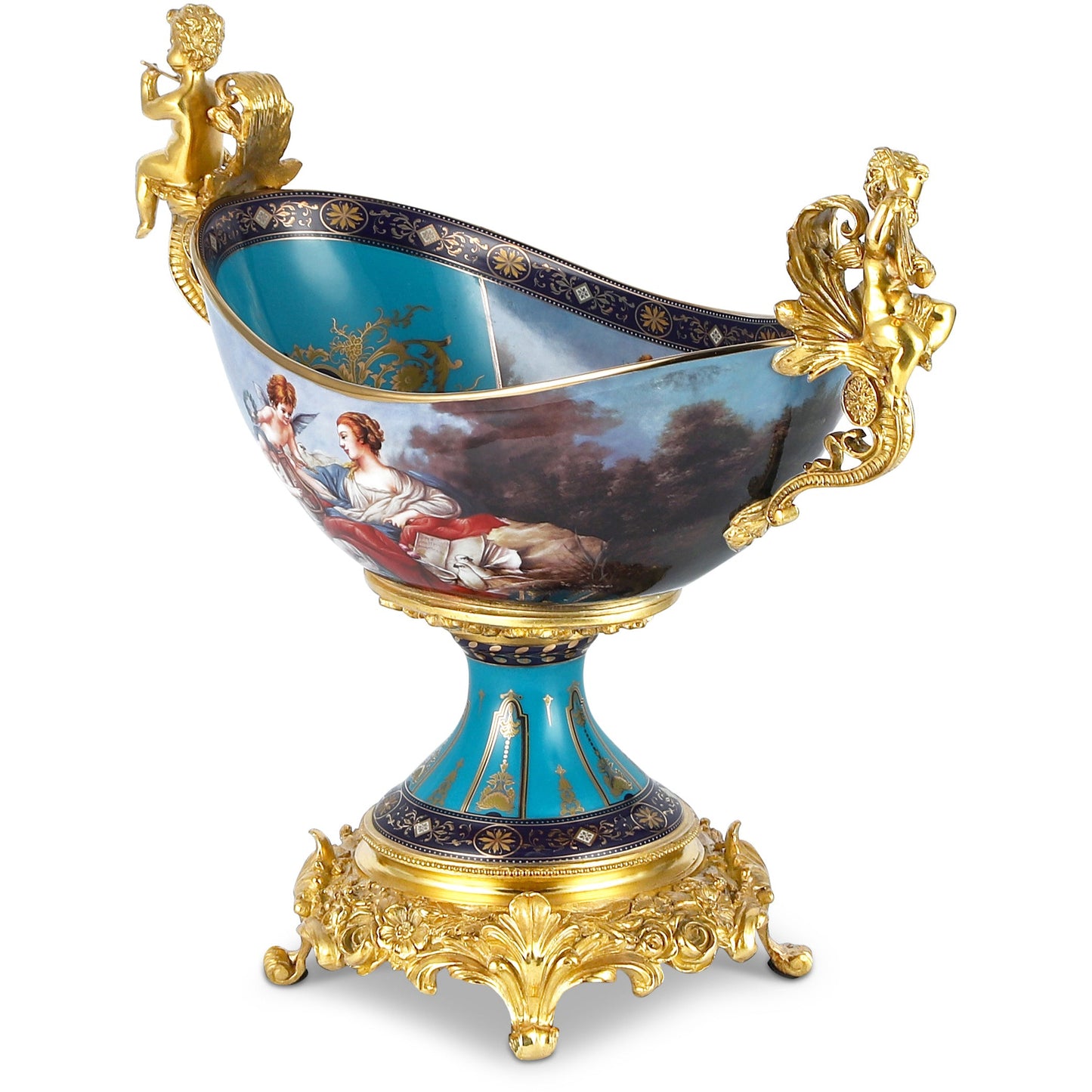 DECOELEVEN ™ Cherub Porcelain and Bronze Fruit Bowl