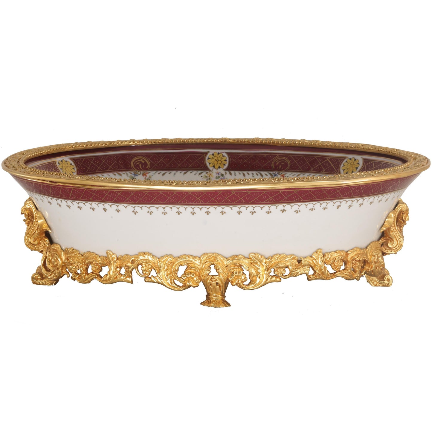 Hand-painted Rococo Porcelain and Bronze Serving Dish