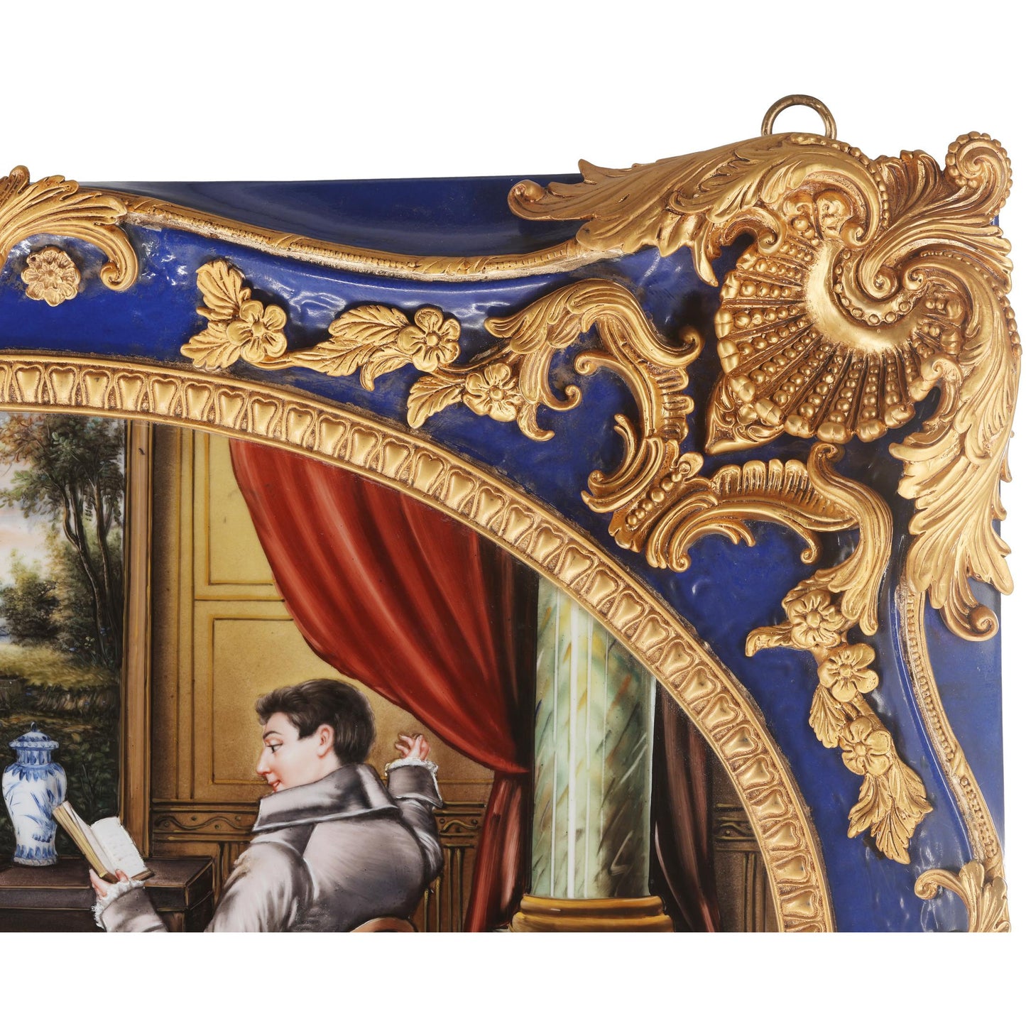 The Courtship Porcelain Painting In Bronze Frame