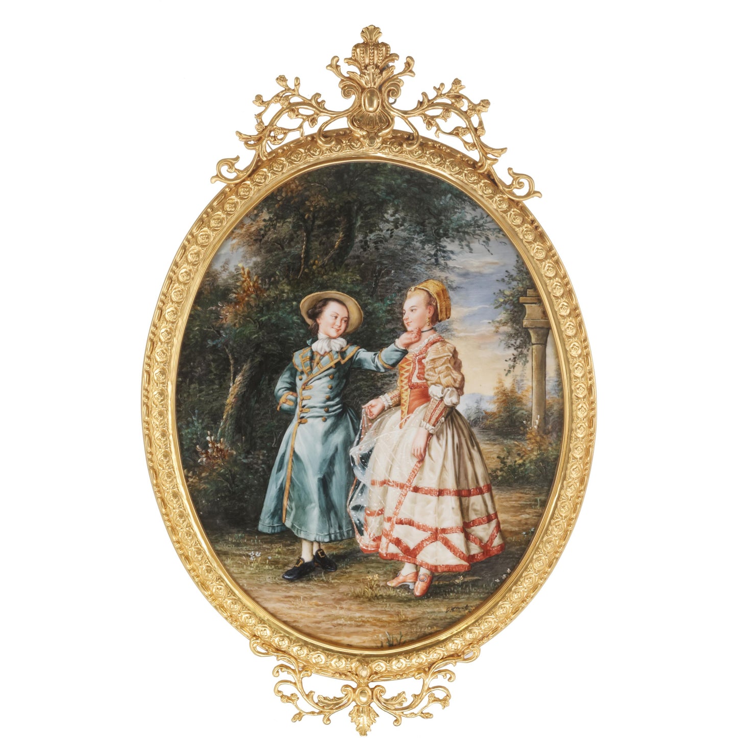 The Courtship Porcelain Painting In Bronze Frame