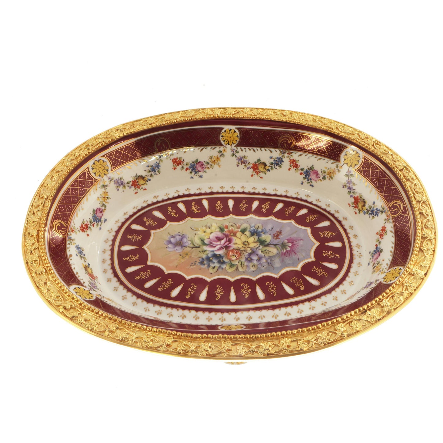 Hand-painted Rococo Porcelain and Bronze Serving Dish