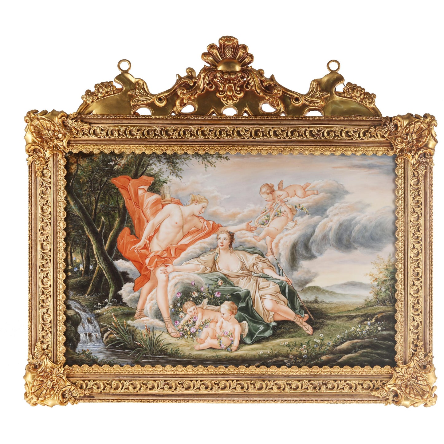 Mythological Porcelain Painting In Bronze Frame