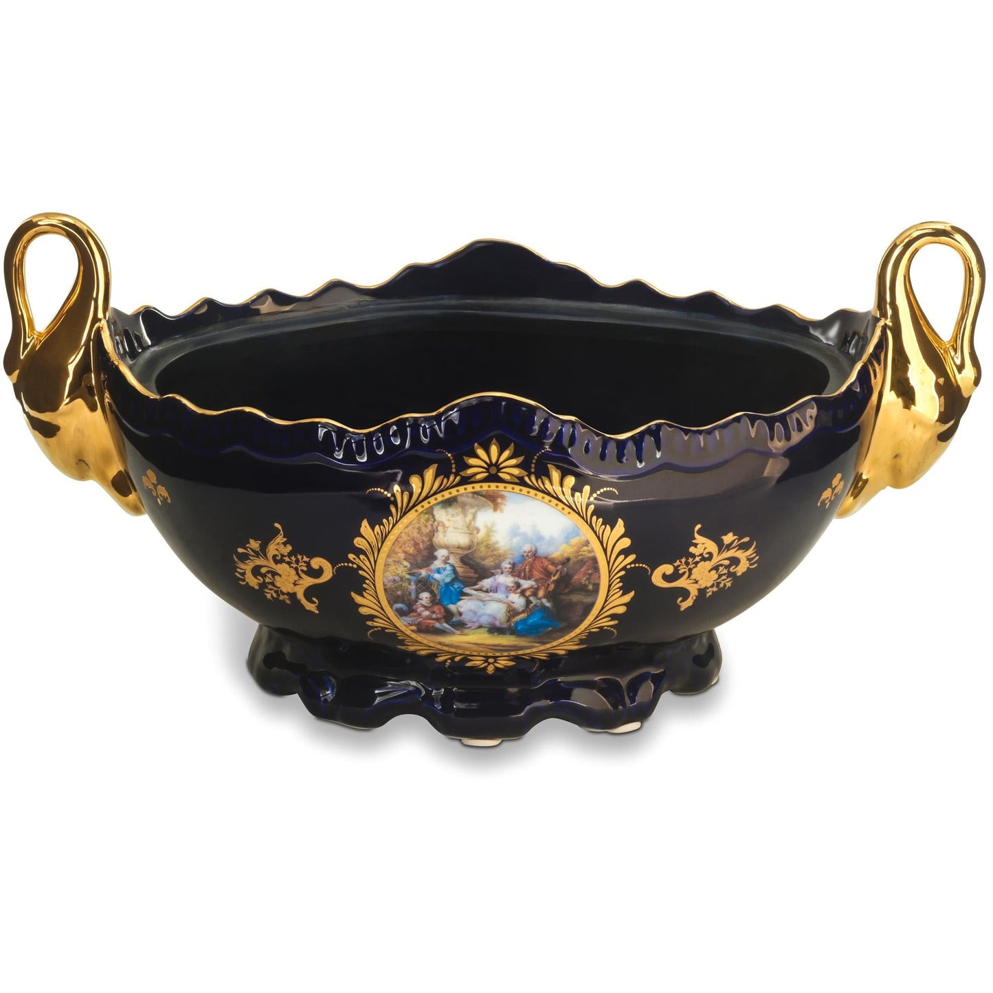 Blue Floral Tureen Set With Swan Handles