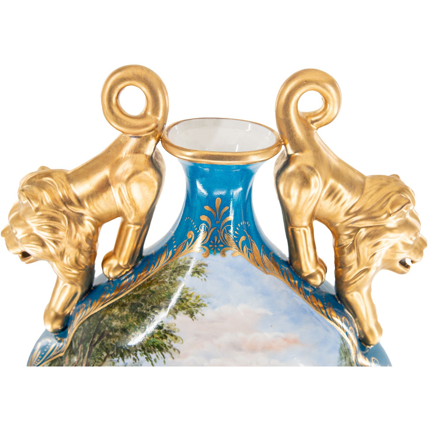 Porcelain Lion Handle Flat Vase