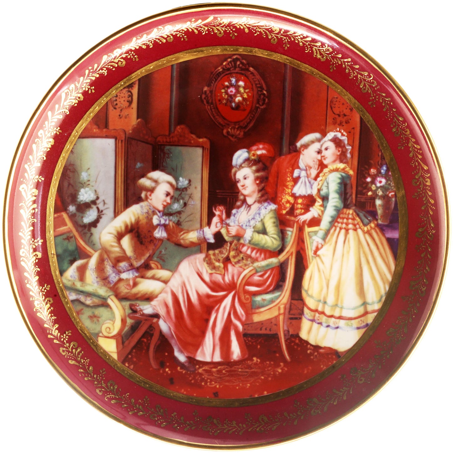 Red Decorative Society Scene Plate