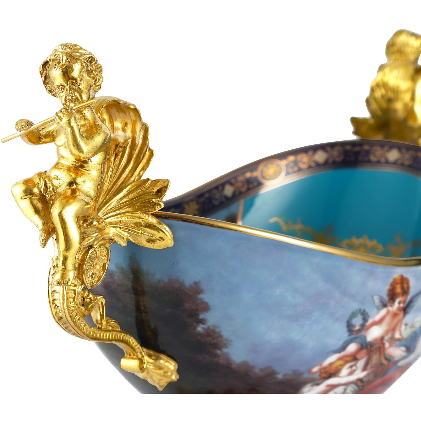 DECOELEVEN ™ Cherub Porcelain and Bronze Fruit Bowl