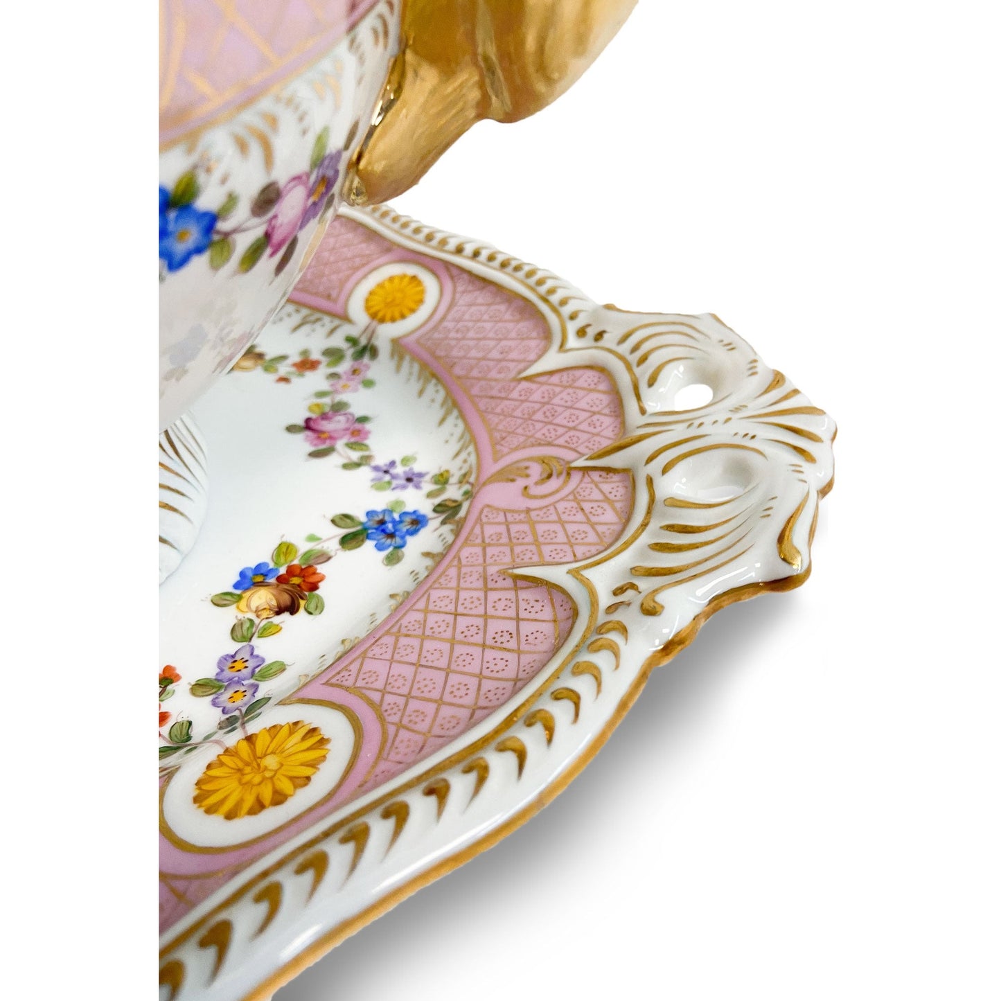 Juego De Sopera Floral Rosa Con Asas De Cisne