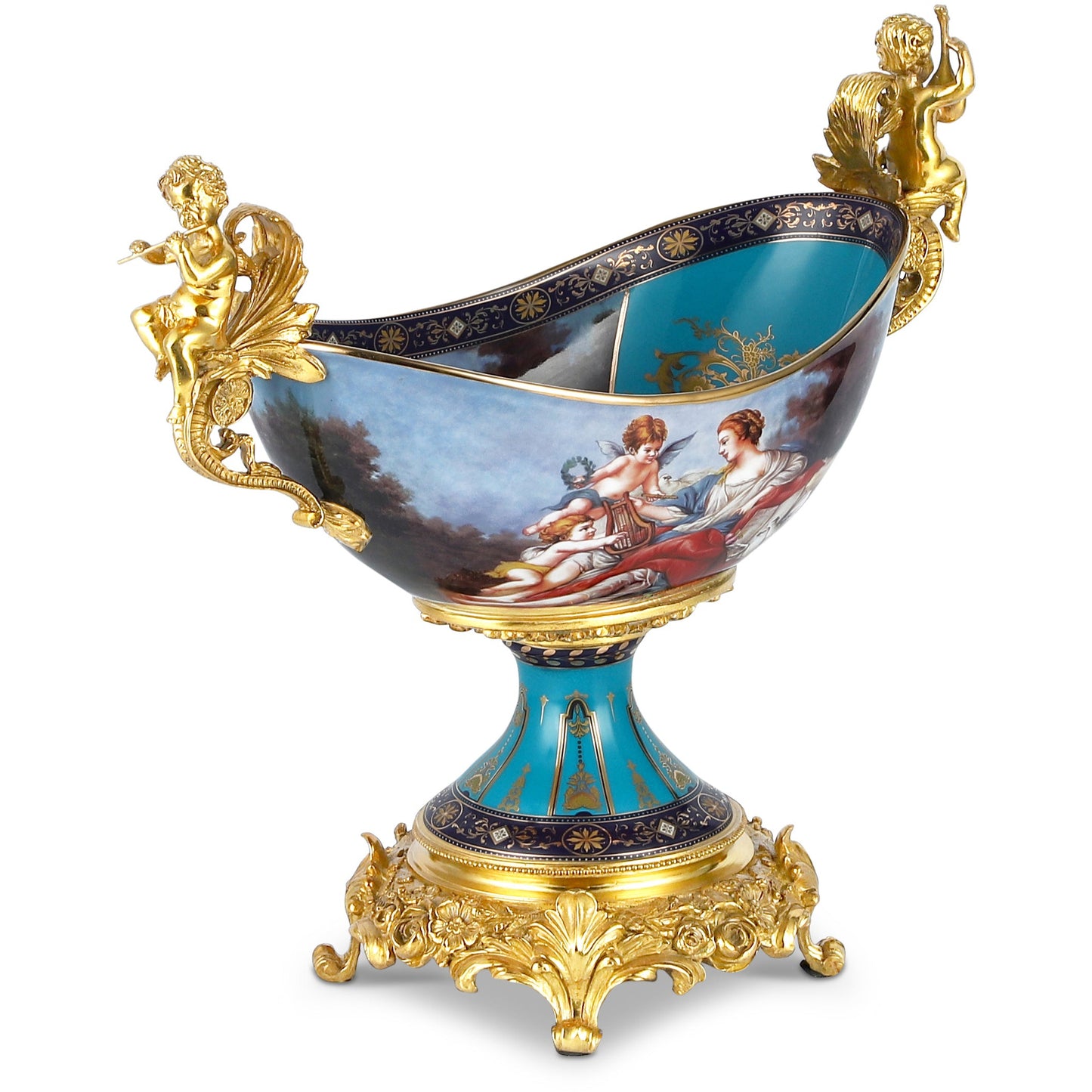 DECOELEVEN ™ Cherub Porcelain and Bronze Fruit Bowl