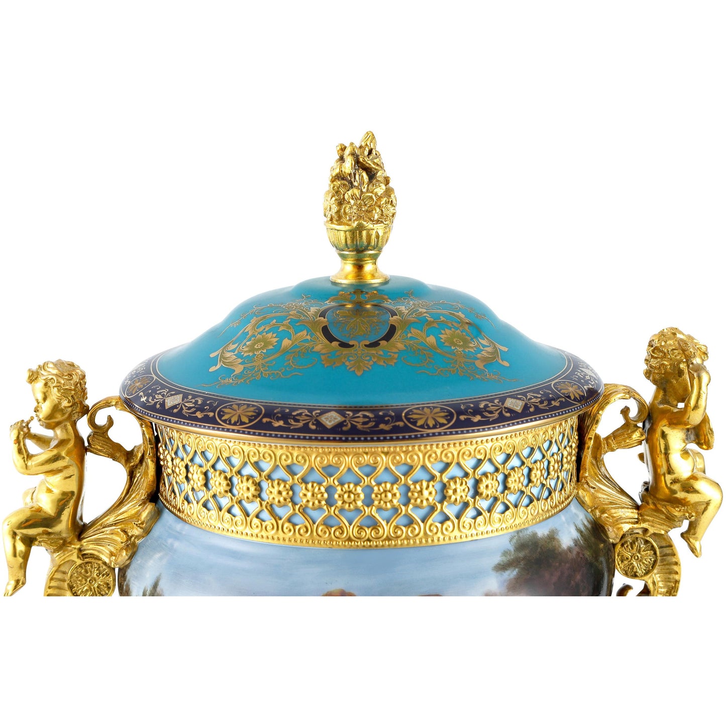 DECOELEVEN ™ Cherub Porcelain and Bronze Jar