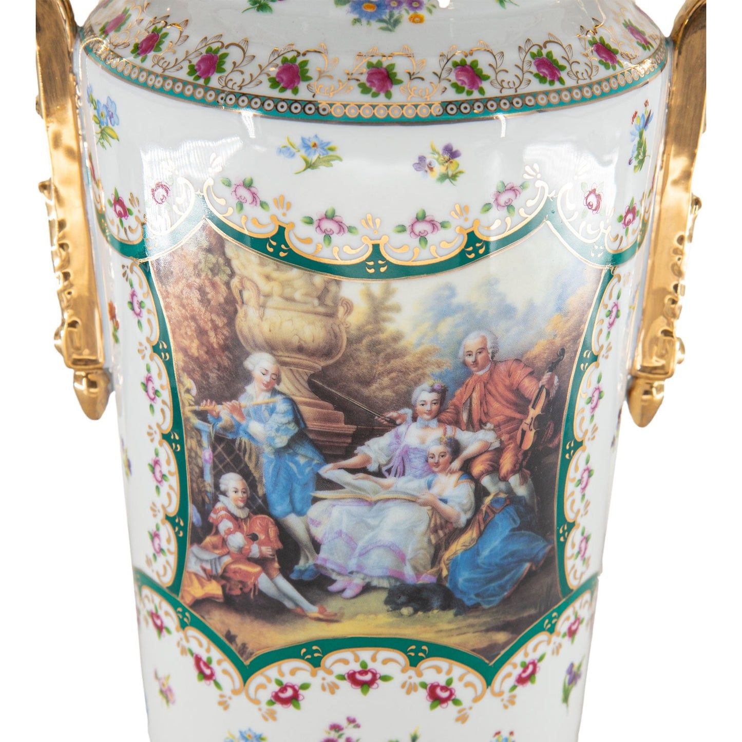 Rococo Society Oriental Vase With Geometric Handles