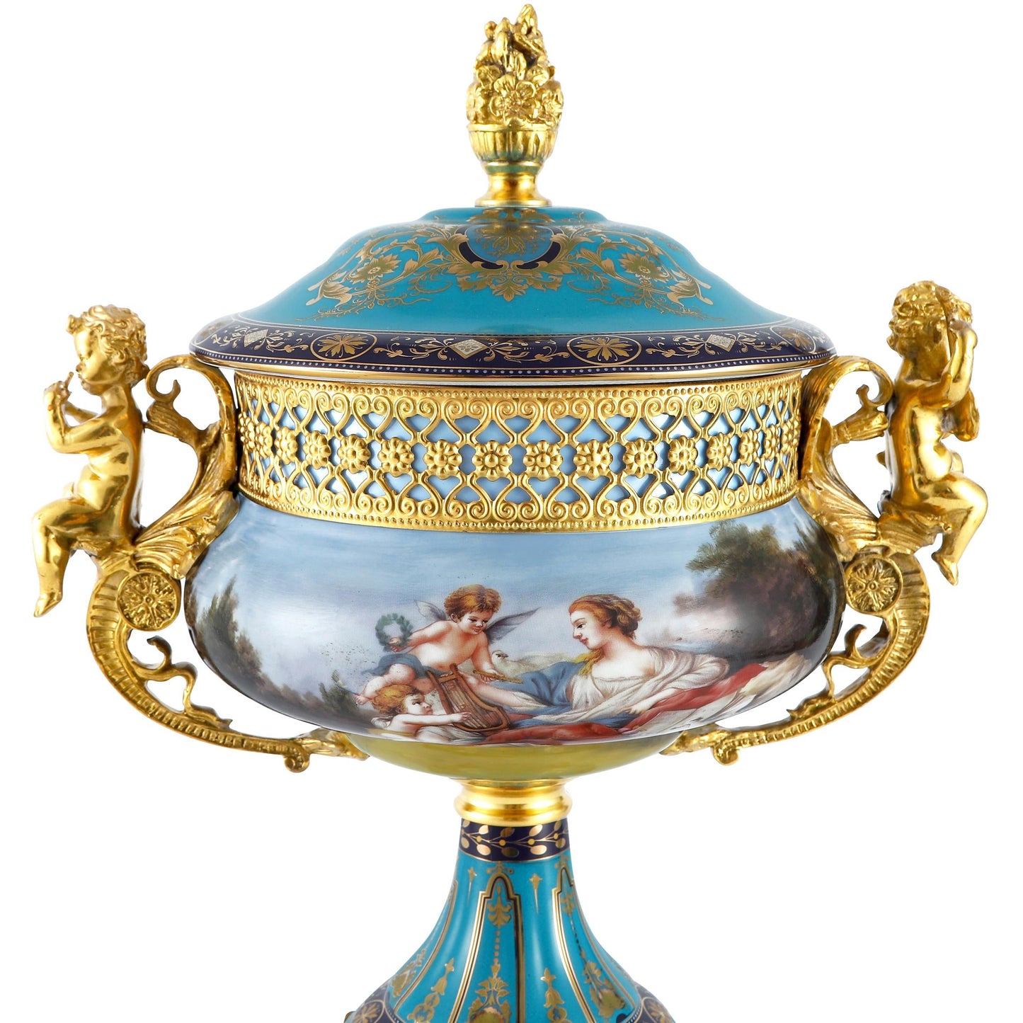 DECOELEVEN ™ Cherub Porcelain and Bronze Jar