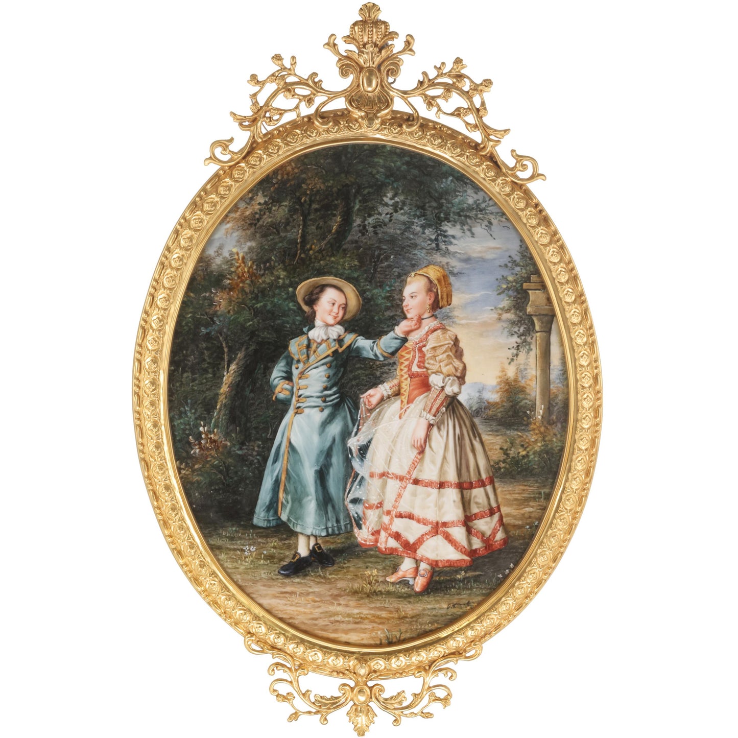 The Courtship Porcelain Painting In Bronze Frame