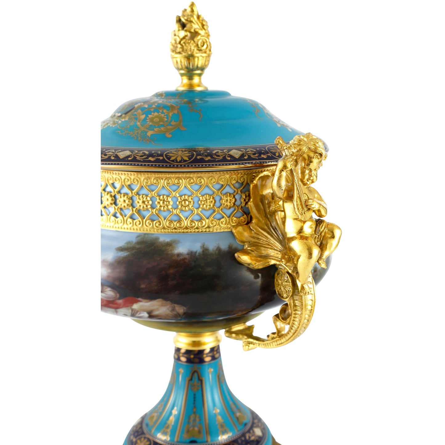 DECOELEVEN ™ Cherub Porcelain and Bronze Jar