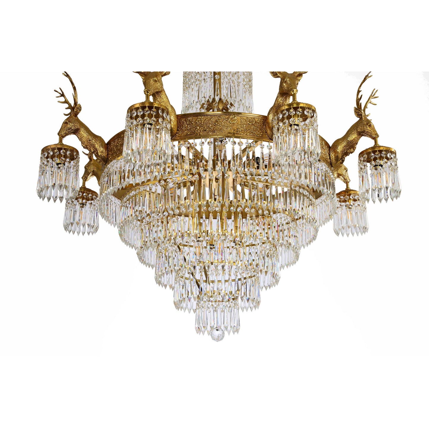 Brass and Crystal Stag Chandelier
