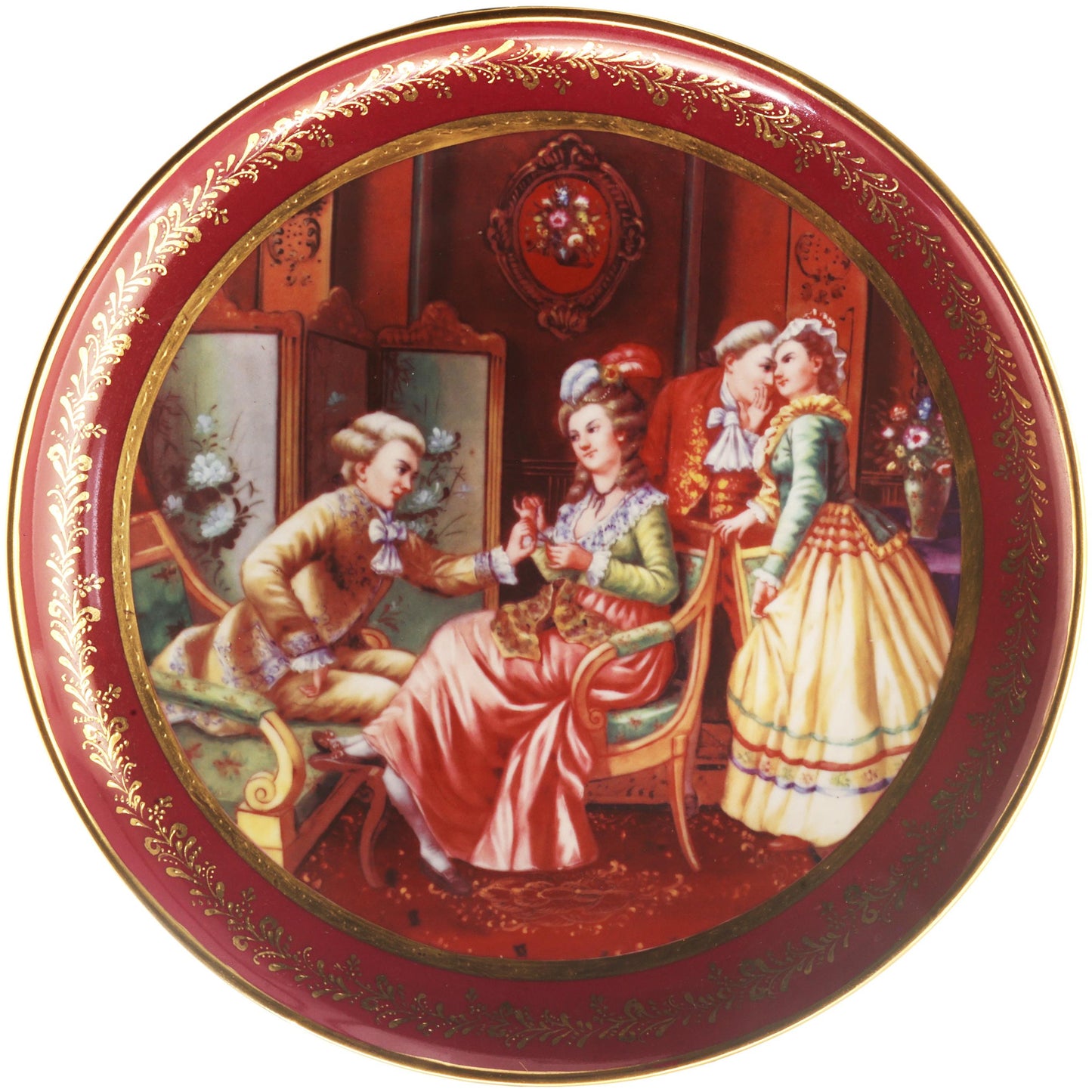 Red Decorative Society Scene Plate