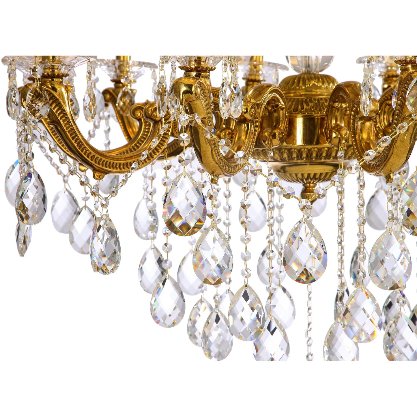 Three Tier Brass and Crystal Chandelier