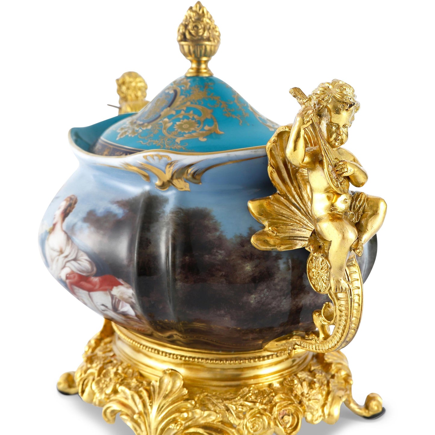DECOELEVEN ™ Bronze and Porcelain Jar with Cherub Handles
