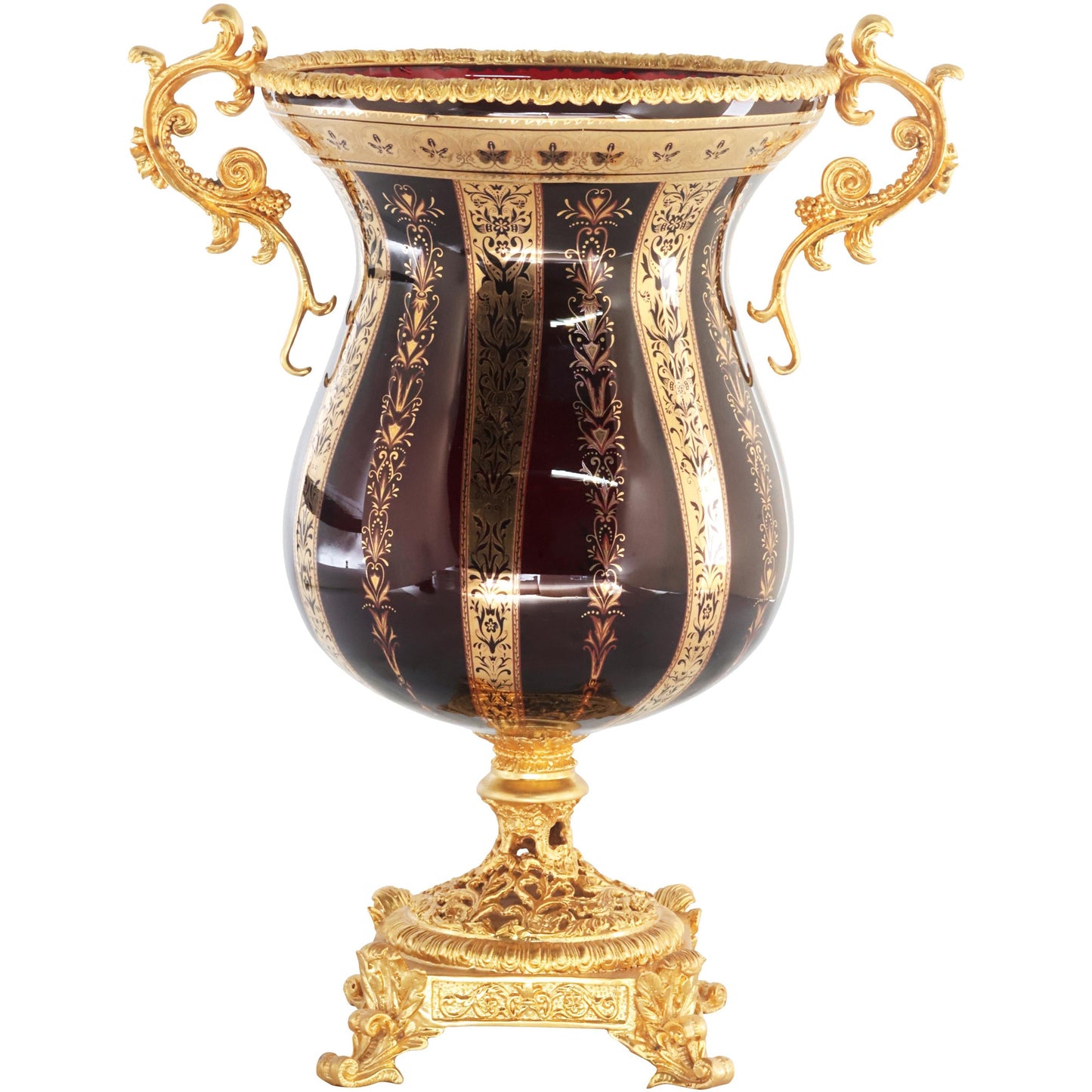 Glass Brown Vase with Bronze