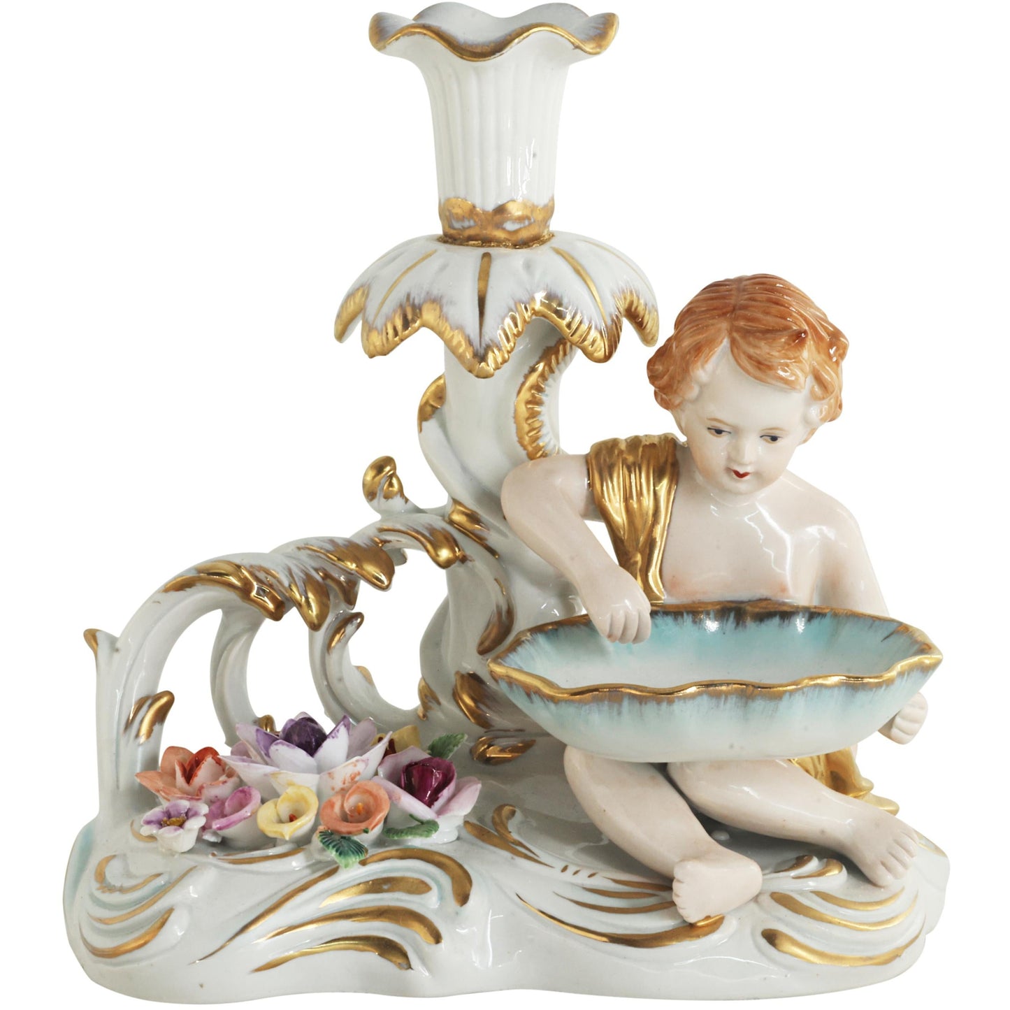 Pair of Hand-painted Cherub Candlestick Holders