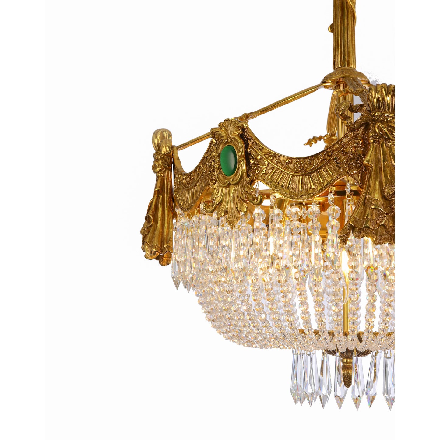 French Empire Style Basket Chandelier With Green Accents